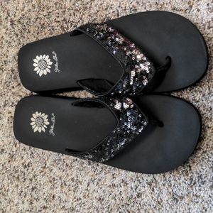 Yellow box flip flops